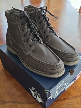Dockers Thames Lace-Up Moc Toe Stain Defender Boots DARK BROWN Men's Size 12 M